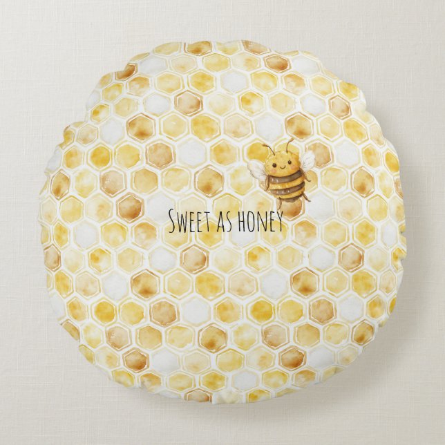 Gold Yellow Honeycomb Sweet Cute Honey Bee Rundes Kissen (Vorderseite)