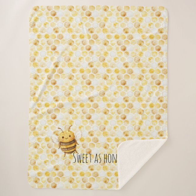 Gold Yellow Honeycomb Sweet Cute Honey Bee Sherpadecke (Vorderseite)