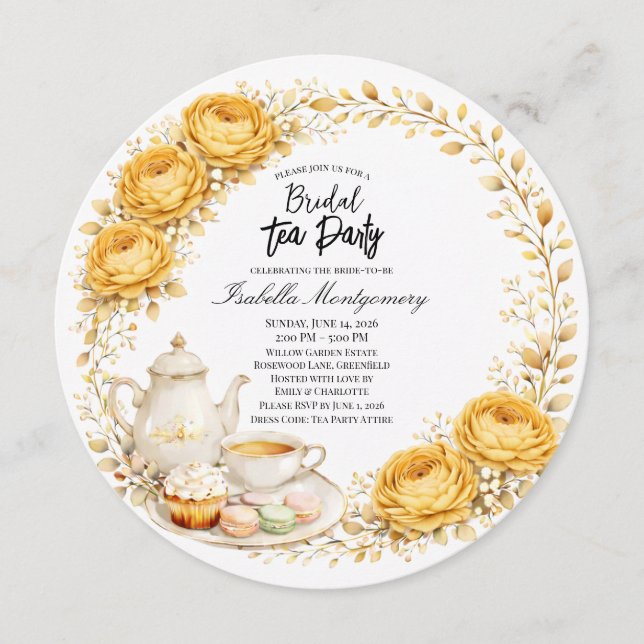 Gold Yellow Palette Tea Party Bridal Shower Einladung (Vorderseite)