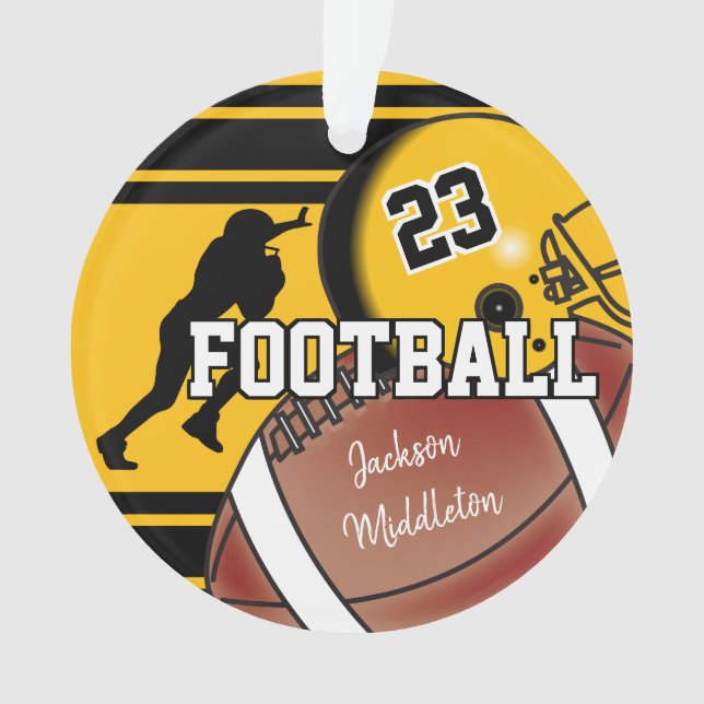 Gold Yellow und Black Personalize Football Ornament (Vorderseite)