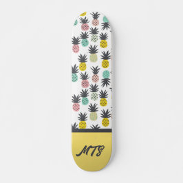 Gold Yellow Vintage Pineapple Pattern Monogram Skateboard