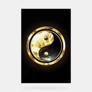 Gold Yin Yang auf schwarz Acrylschild