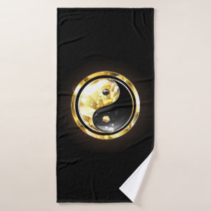 Gold Yin Yang auf schwarz Badehandtuch