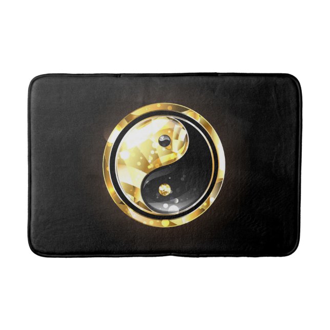 Gold Yin Yang auf schwarz Badematte (Vorderseite)