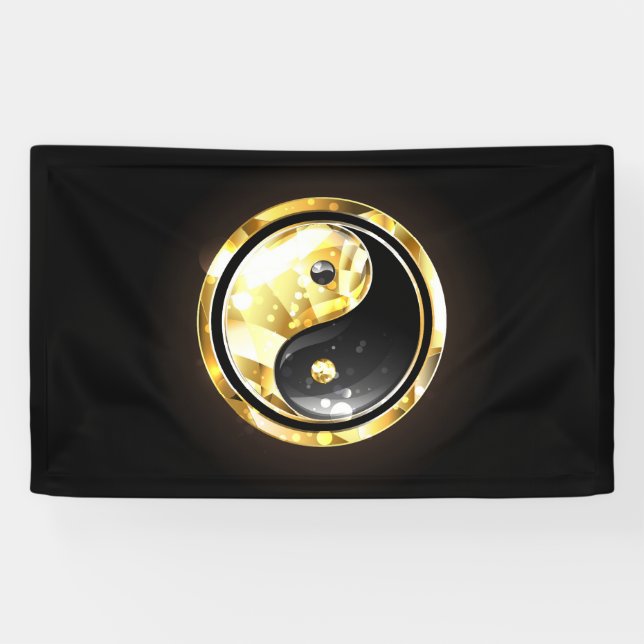 Gold Yin Yang auf schwarz Banner (Horizontal)