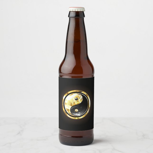 Gold Yin Yang auf schwarz Bierflaschenetikett (Vorderseite)