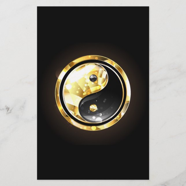 Gold Yin Yang auf schwarz Briefpapier (Vorderseite)