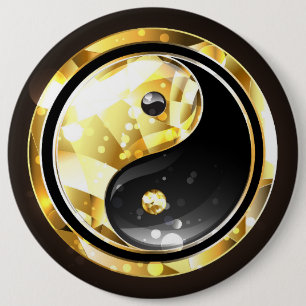 Gold Yin Yang auf schwarz Button