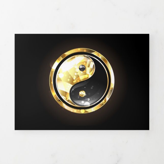 Gold Yin Yang auf schwarz Dreifach Gefaltete Urlaubskarte (Cover)