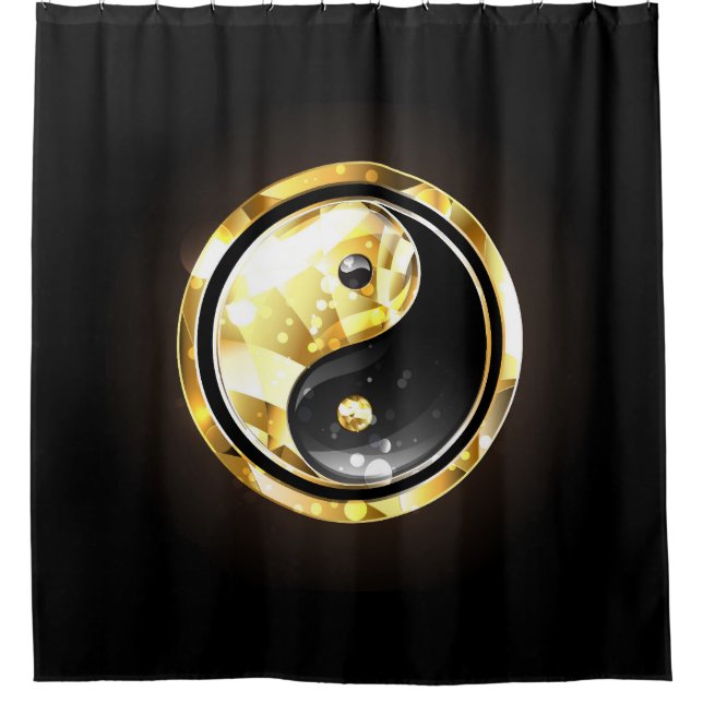 Gold Yin Yang auf schwarz Duschvorhang (Vorderseite)