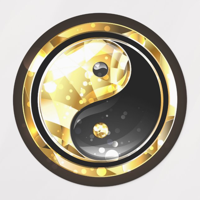 Gold Yin Yang auf schwarz Etiketten (Design 2)