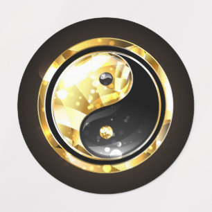 Gold Yin Yang auf schwarz Etiketten