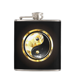 Gold Yin Yang auf schwarz Flachmann