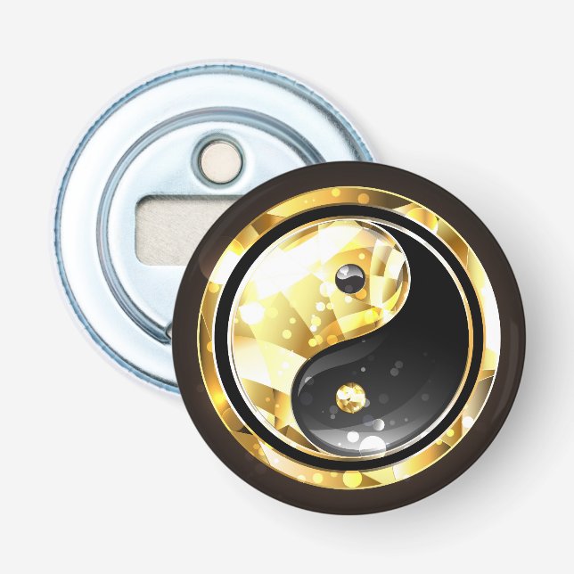 Gold Yin Yang auf schwarz Flaschenöffner (Vorderseite)