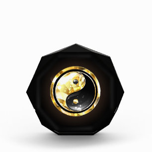Gold Yin Yang auf Schwarz Fotoblock