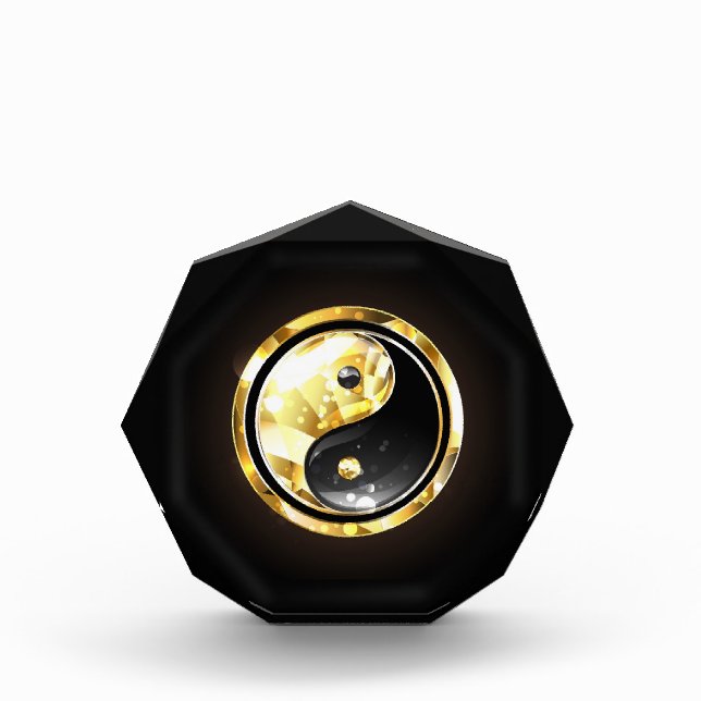 Gold Yin Yang auf schwarz Fotoblock (Vorderseite)
