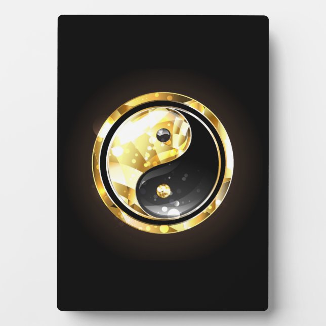 Gold Yin Yang auf schwarz Fotoplatte (Vorderseite)
