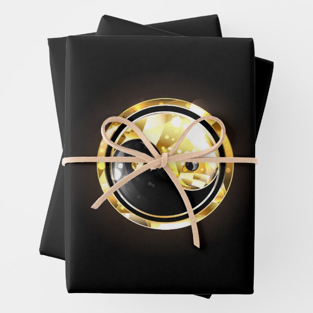 Gold Yin Yang auf schwarz Geschenkpapier Set (Beispiel)