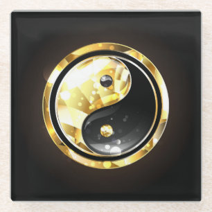 Gold Yin Yang auf Schwarz Glasuntersetzer