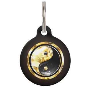 Gold Yin Yang auf schwarz Haustiermarke