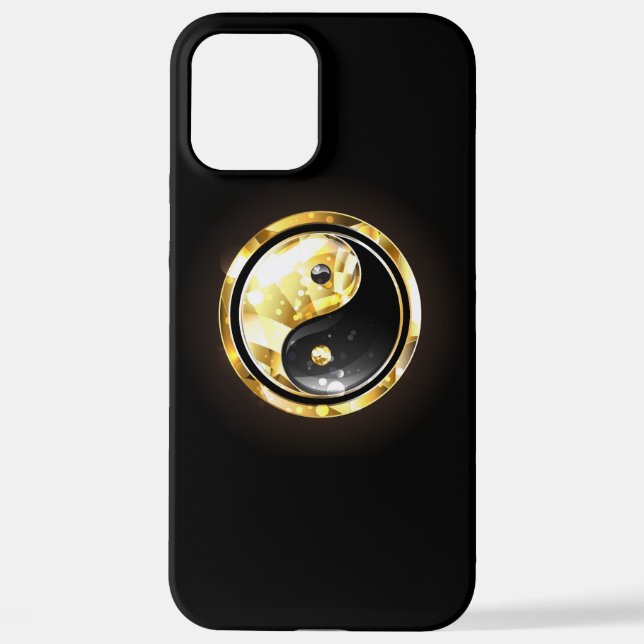 Gold Yin Yang auf schwarz iPhone Hülle (Rückseite)