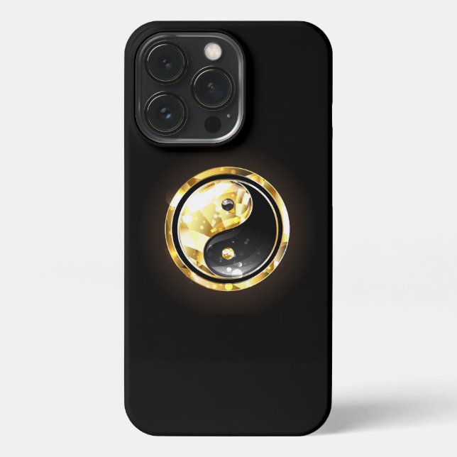 Gold Yin Yang auf schwarz iPhone Hülle (Rückseite)