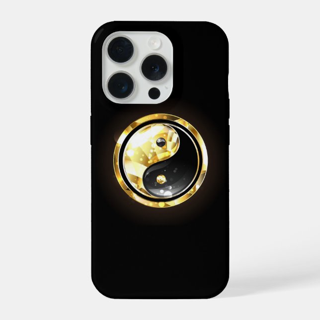 Gold Yin Yang auf schwarz iPhone Hülle (Rückseite)