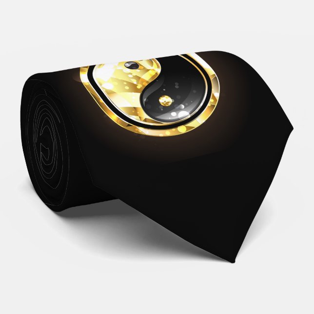 Gold Yin Yang auf schwarz Krawatte (Gerollt)