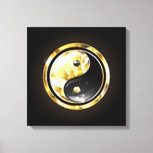 Gold Yin Yang auf Schwarz Leinwanddruck