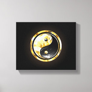 Gold Yin Yang auf schwarz Leinwanddruck