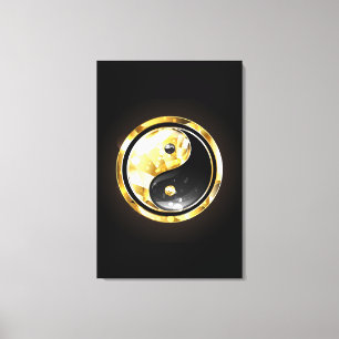 Gold Yin Yang auf schwarz Leinwanddruck
