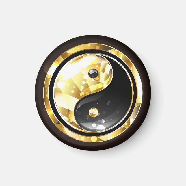 Gold Yin Yang auf schwarz Magnet (Vorne)