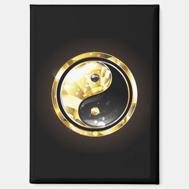 Gold Yin Yang auf schwarz Magnet (Vorderseite)