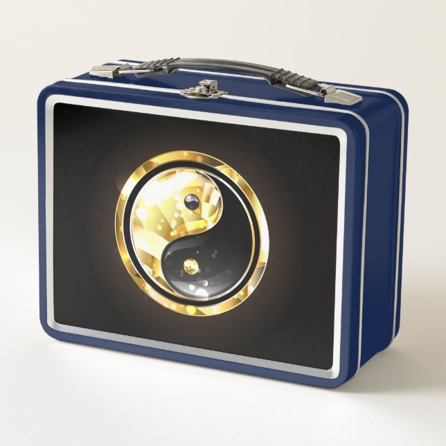 Gold Yin Yang auf schwarz Metall Brotdose (Vorderseite)