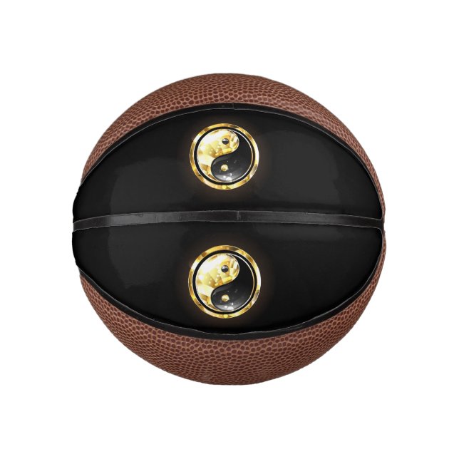 Gold Yin Yang auf schwarz Mini Basketball (Vorderseite)