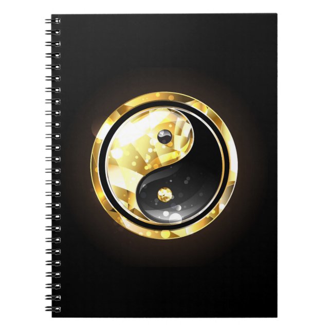 Gold Yin Yang auf schwarz Notizblock (Vorderseite)