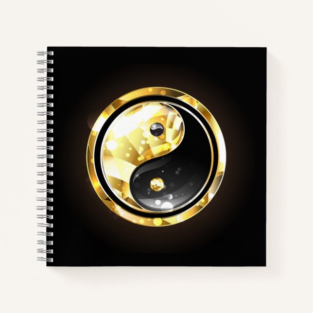 Gold Yin Yang auf schwarz Notizbuch (Vorderseite)