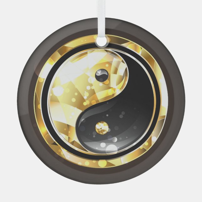 Gold Yin Yang auf schwarz Ornament Aus Glas (Vorderseite)