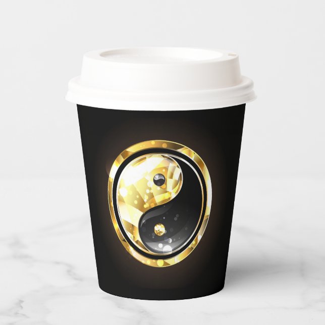 Gold Yin Yang auf schwarz Pappbecher (Vorderseite)