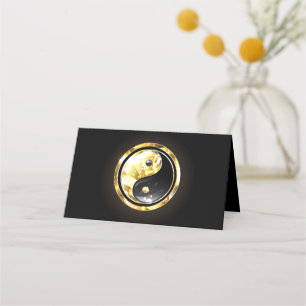 Gold Yin Yang auf schwarz Platzkarte
