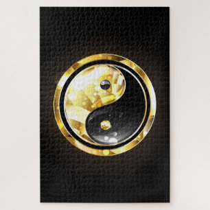 Gold Yin Yang auf schwarz Puzzle