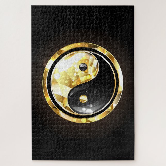 Gold Yin Yang auf schwarz Puzzle (Vertikal)