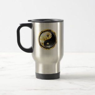 Gold Yin Yang auf schwarz Reisebecher