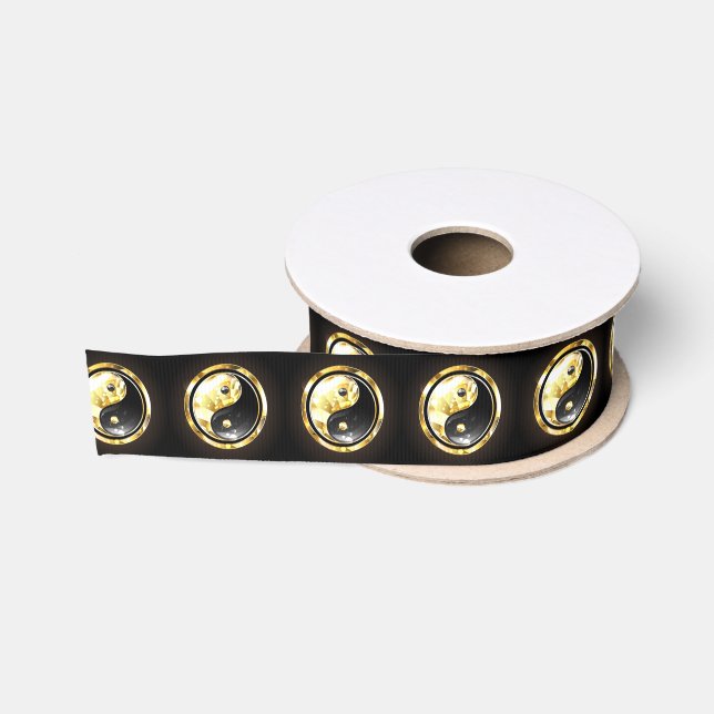 Gold Yin Yang auf schwarz Ripsband (Spule)