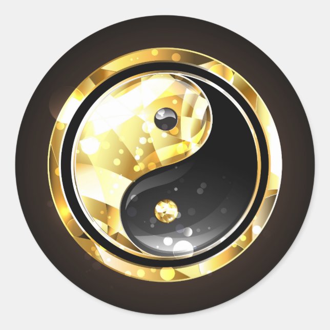 Gold Yin Yang auf schwarz Runder Aufkleber (Vorderseite)