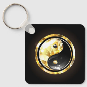 Gold Yin Yang auf schwarz Schlüsselanhänger