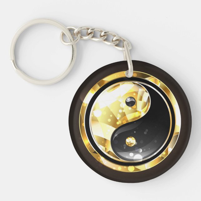 Gold Yin Yang auf schwarz Schlüsselanhänger (Vorderseite)