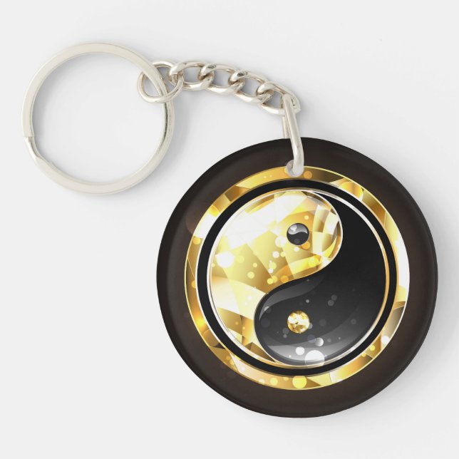 Gold Yin Yang auf schwarz Schlüsselanhänger (Vorderseite)