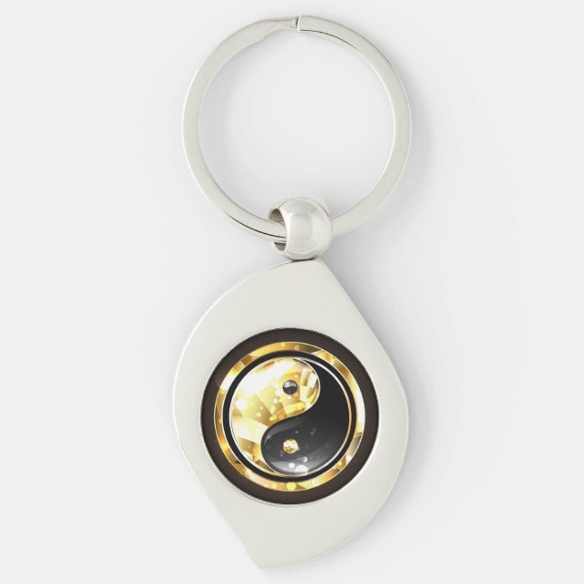 Gold Yin Yang auf schwarz Schlüsselanhänger (Vorderseite)