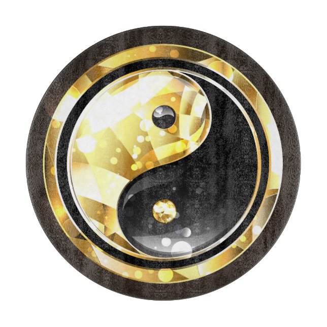 Gold Yin Yang auf schwarz Schneidebrett (Vorderseite)